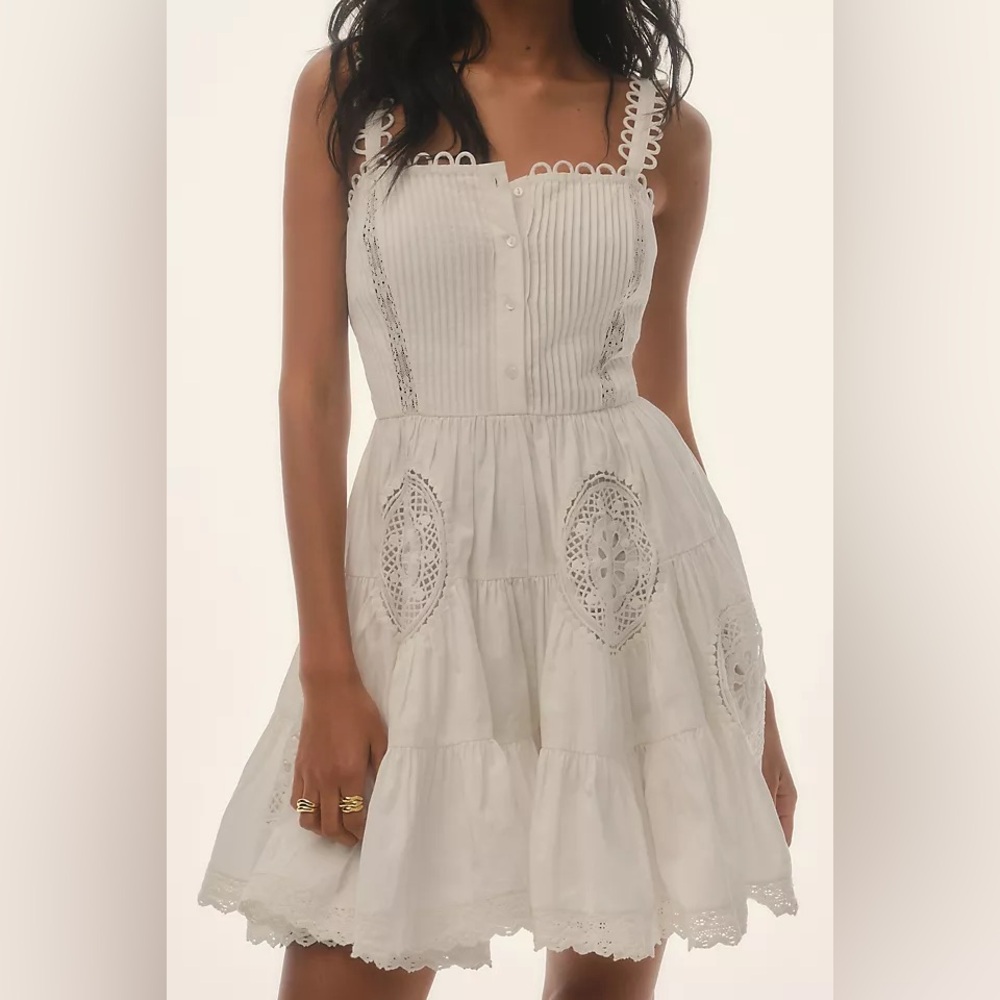 Free People White Crochet Detail Tiered Mini Sundress